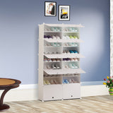 SOGA 9 Tier 2 Column White Shoe Rack Organizer Sneaker Footwear Storage Stackable Stand Cabinet Portable Wardrobe with Cover - Cafe Supply