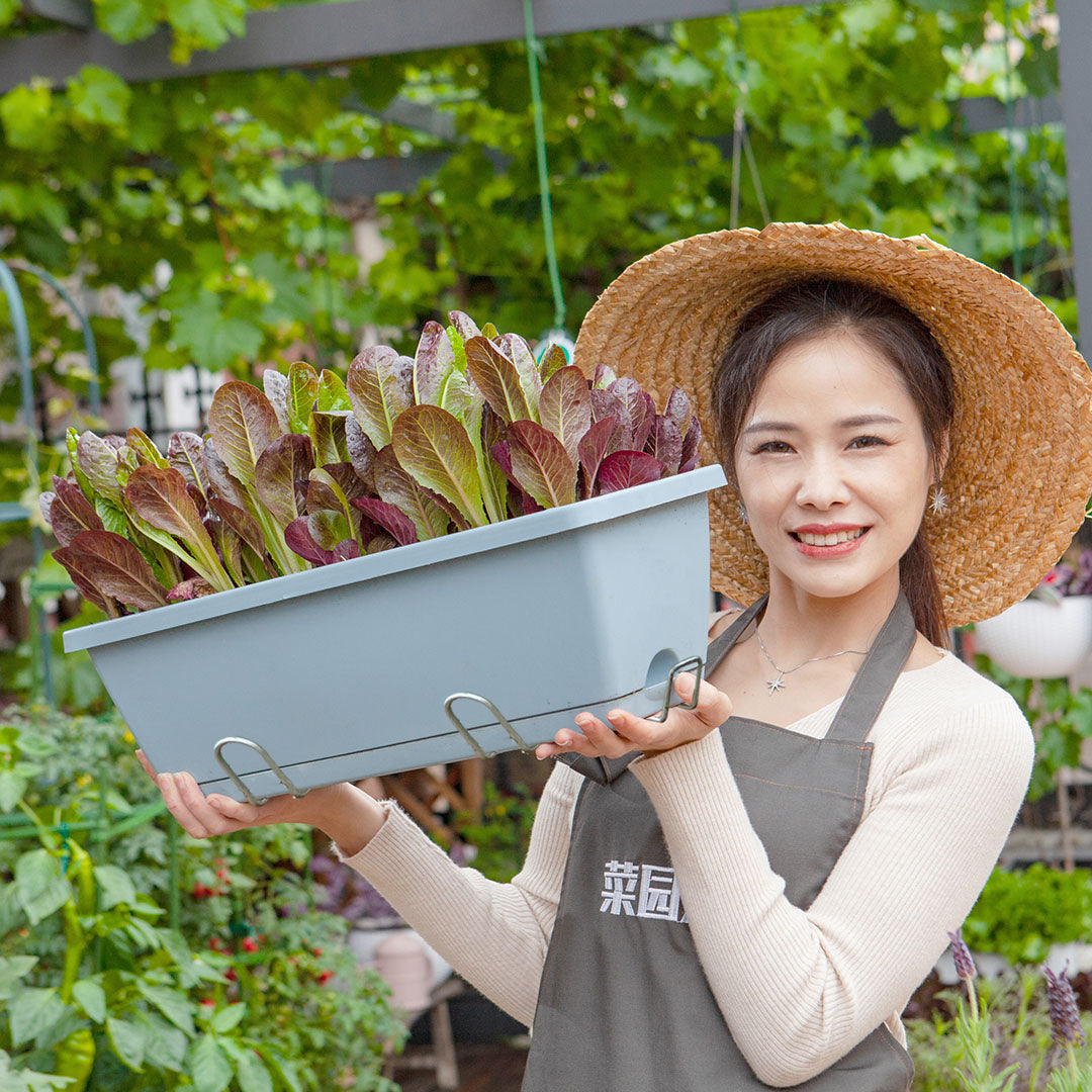 SOGA 49.5cm Blue Rectangular Planter Vegetable Herb Flower Outdoor Plastic Box with Holder Balcony Garden Decor Set of 4 - Cafe Supply