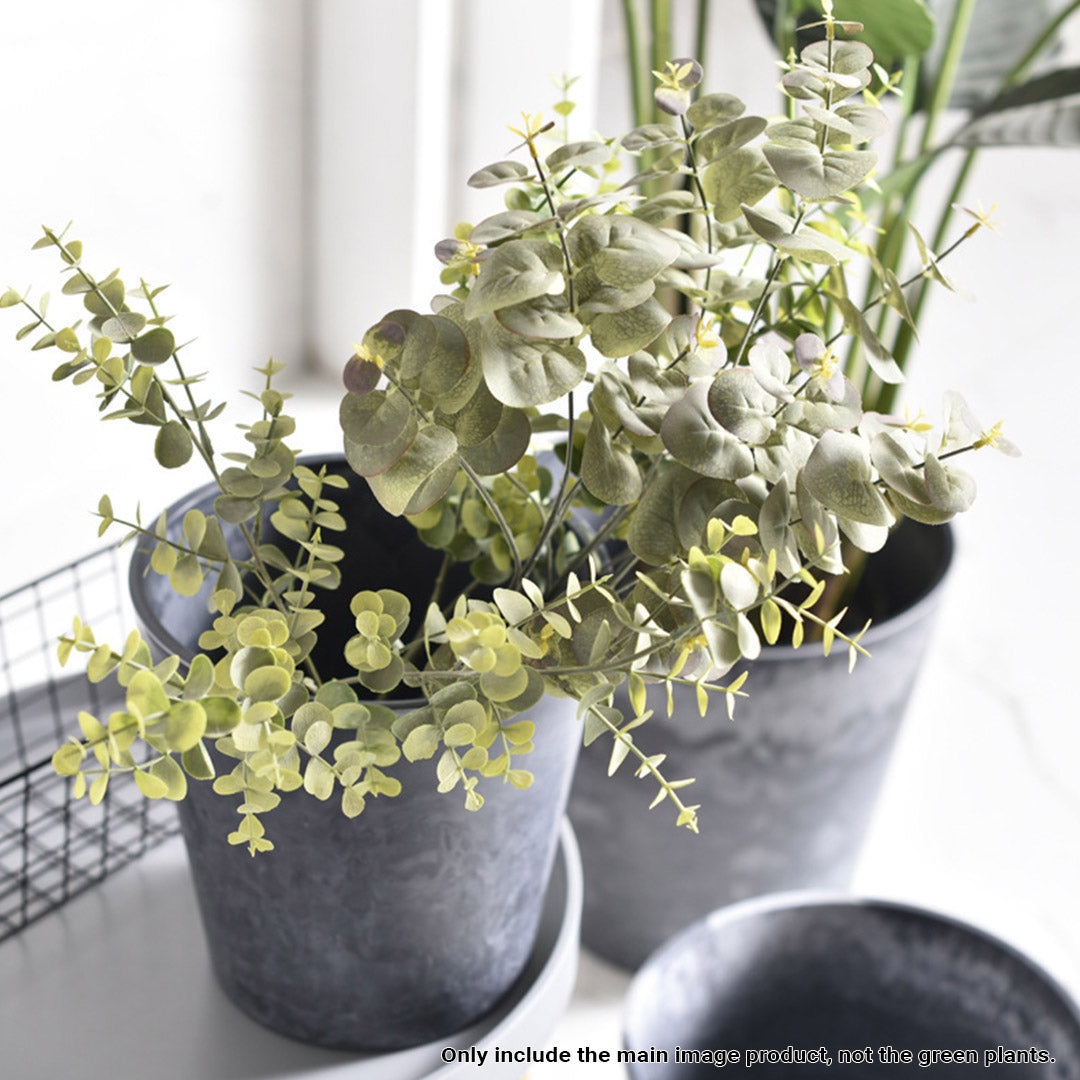 SOGA 2X 27cm Weathered Grey Round Resin Plant Flower Pot in Cement Pattern Planter Cachepot for Indoor Home Office - Cafe Supply