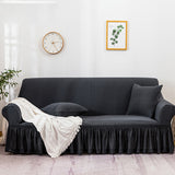 SOGA 4-Seater Dark Grey Sofa Cover with Ruffled Skirt Couch Protector High Stretch Lounge Slipcover Home Decor - Cafe Supply