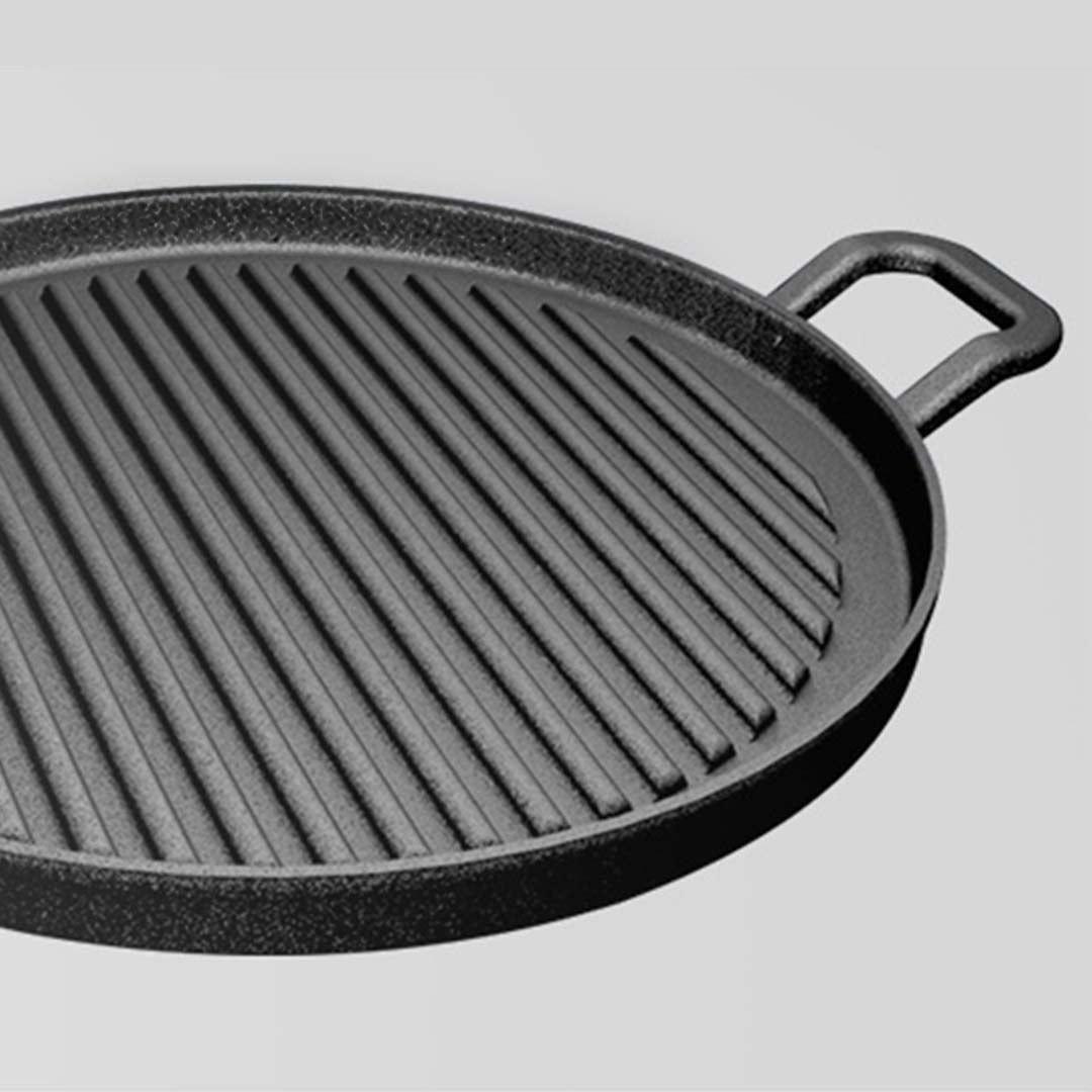 SOGA 30cm Ribbed Cast Iron Frying Pan Skillet Coating Steak Sizzle Platter - Cafe Supply