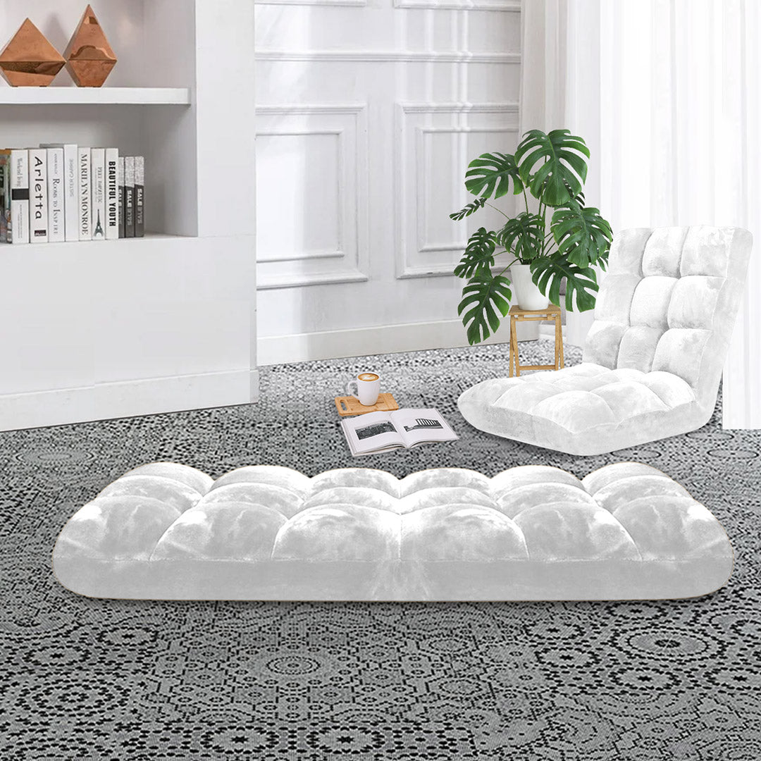 SOGA 2X Floor Recliner Folding Lounge Sofa Futon Couch Folding Chair Cushion White - Cafe Supply