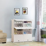 SOGA 5 Tier 2 Column White Shoe Rack Organizer Sneaker Footwear Storage Stackable Stand Cabinet Portable Wardrobe with Cover - Cafe Supply