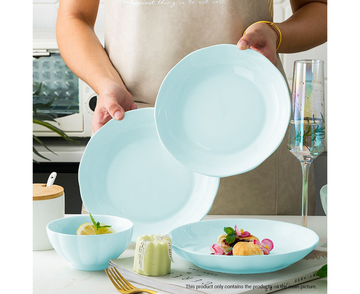 SOGA Light Blue Japanese Style Ceramic Dinnerware Crockery Soup Bowl Plate Server Kitchen Home Decor Set of 10 - Cafe Supply