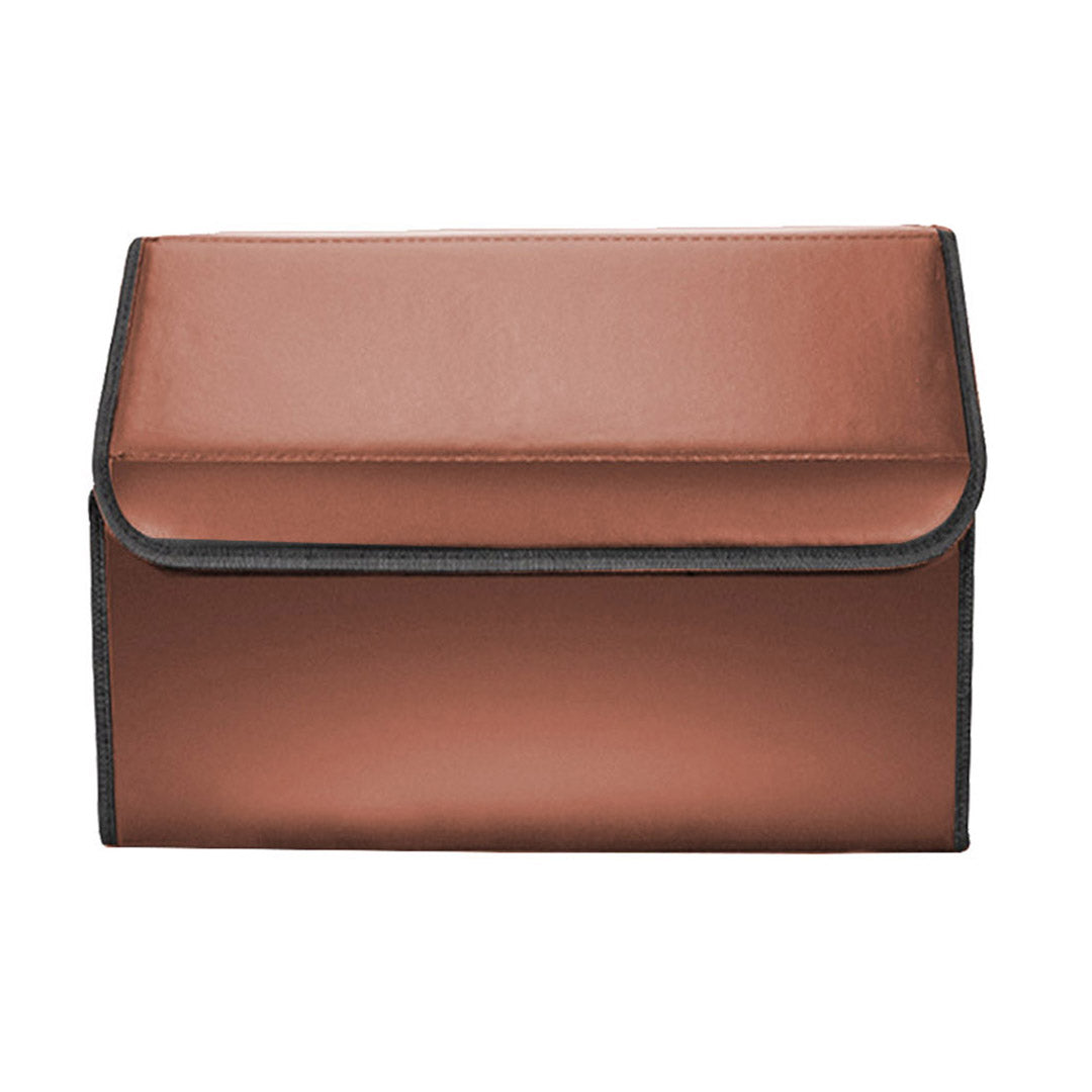 SOGA 2X Leather Car Boot Collapsible Foldable Trunk Cargo Organizer Portable Storage Box Coffee Medium - Cafe Supply