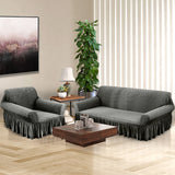 SOGA 1-Seater Grey Sofa Cover with Ruffled Skirt Couch Protector High Stretch Lounge Slipcover Home Decor - Cafe Supply
