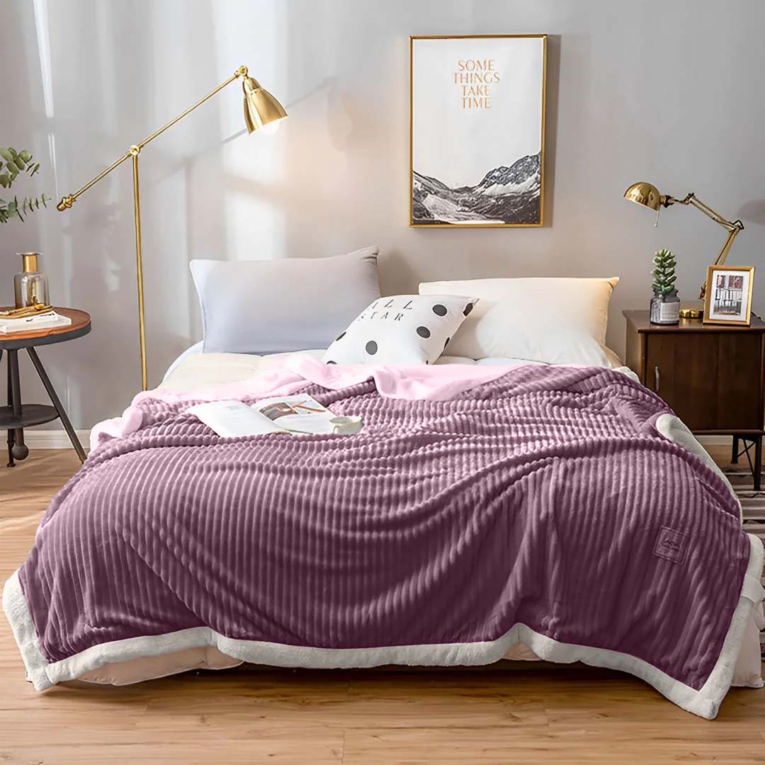 SOGA 2X Throw Blanket Warm Cozy Double Sided Thick Flannel Coverlet Fleece Bed Sofa Comforter Purple - Cafe Supply