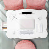 SOGA 2X White Portable Bed Table Adjustable Folding Mini Desk With Mini Drawer and Cup-Holder Home Decor - Cafe Supply
