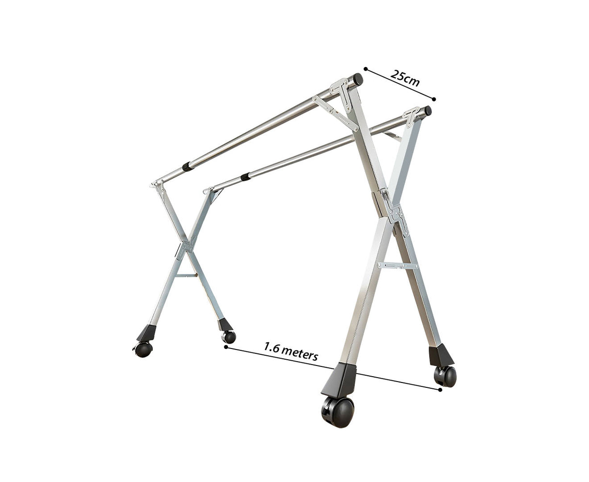 SOGA 2X 1.6m Portable Standing Clothes Drying Rack Foldable Space-Saving Laundry Holder with Wheels - Cafe Supply