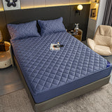 SOGA 2X Blue 183cm Wide Cross-Hatch Mattress Cover Thick Quilted Stretchable Bed Spread Sheet Protector with Pillow Covers - Cafe Supply