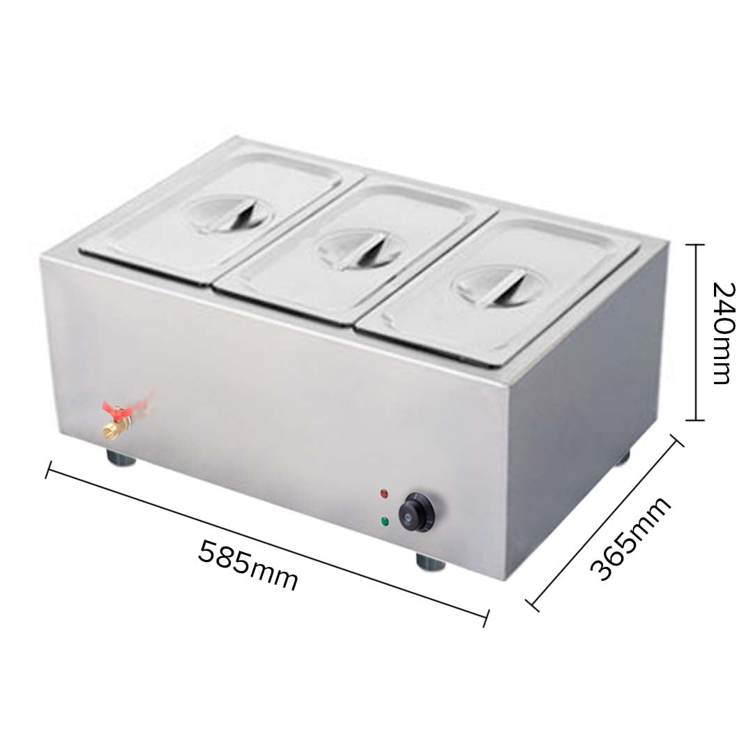 SOGA Stainless Steel 3 X 1/2 GN Pan Electric Bain-Marie Food Warmer with Lid - Cafe Supply