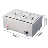 SOGA Stainless Steel 3 X 1/2 GN Pan Electric Bain-Marie Food Warmer with Lid - Cafe Supply