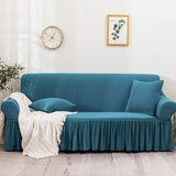 SOGA 4-Seater Blue Sofa Cover with Ruffled Skirt Couch Protector High Stretch Lounge Slipcover Home Decor - Cafe Supply