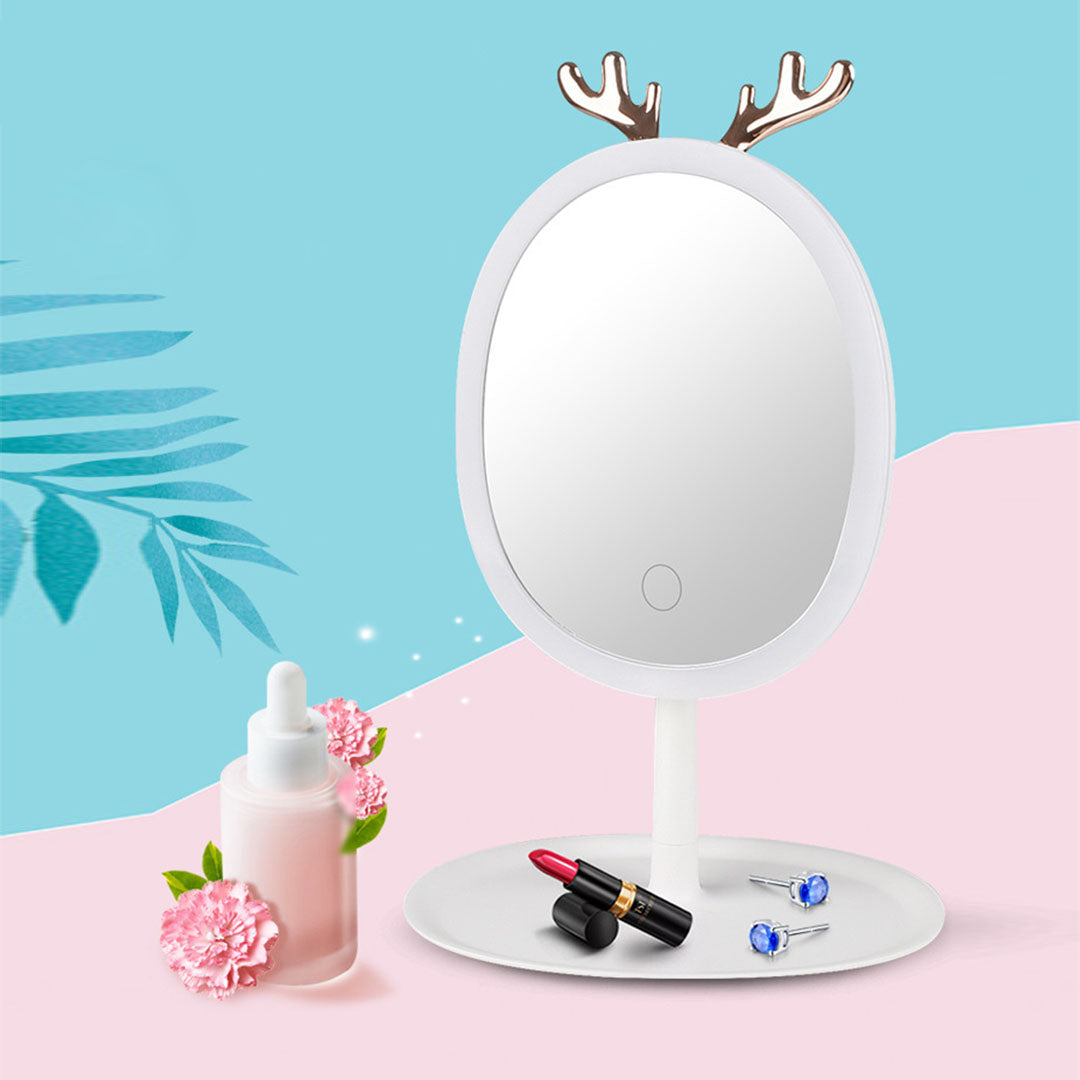 SOGA 2X White Antler LED Light Makeup Mirror Tabletop Vanity Home Decor - Cafe Supply