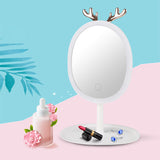 SOGA 2X White Antler LED Light Makeup Mirror Tabletop Vanity Home Decor - Cafe Supply