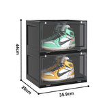 SOGA 2X 2 Tier Black Portable Shoe Organiser Sneaker Footwear Folding Plastic Bin Stackable Storage Box with Magnetic Door - Cafe Supply