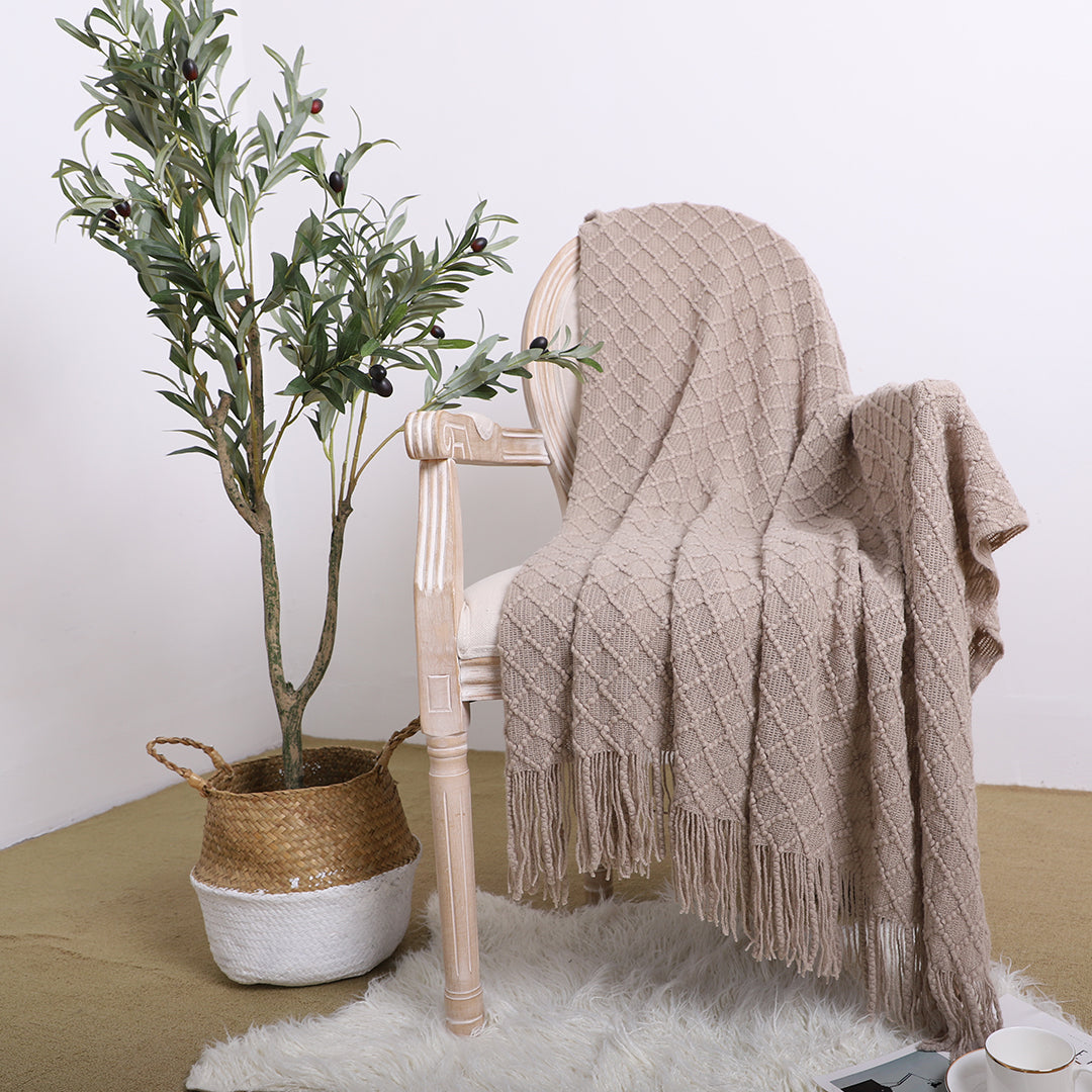 SOGA Coffee Diamond Pattern Knitted Throw Blanket Warm Cozy Woven Cover Couch Bed Sofa Home Decor with Tassels - Cafe Supply