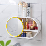 SOGA 2X 39cm Oval Wall-Mounted Mirror Storage Box Vanity Mirror Rack Bathroom Adhesive Shelf Home Organiser Decor - Cafe Supply