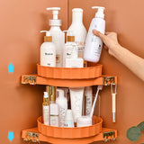 SOGA 2X Orange 360 Degree Wall-Mounted Rotating Bathroom Organiser Corner Vanity Rack Toilet Adhesive Storage Shelf - Cafe Supply