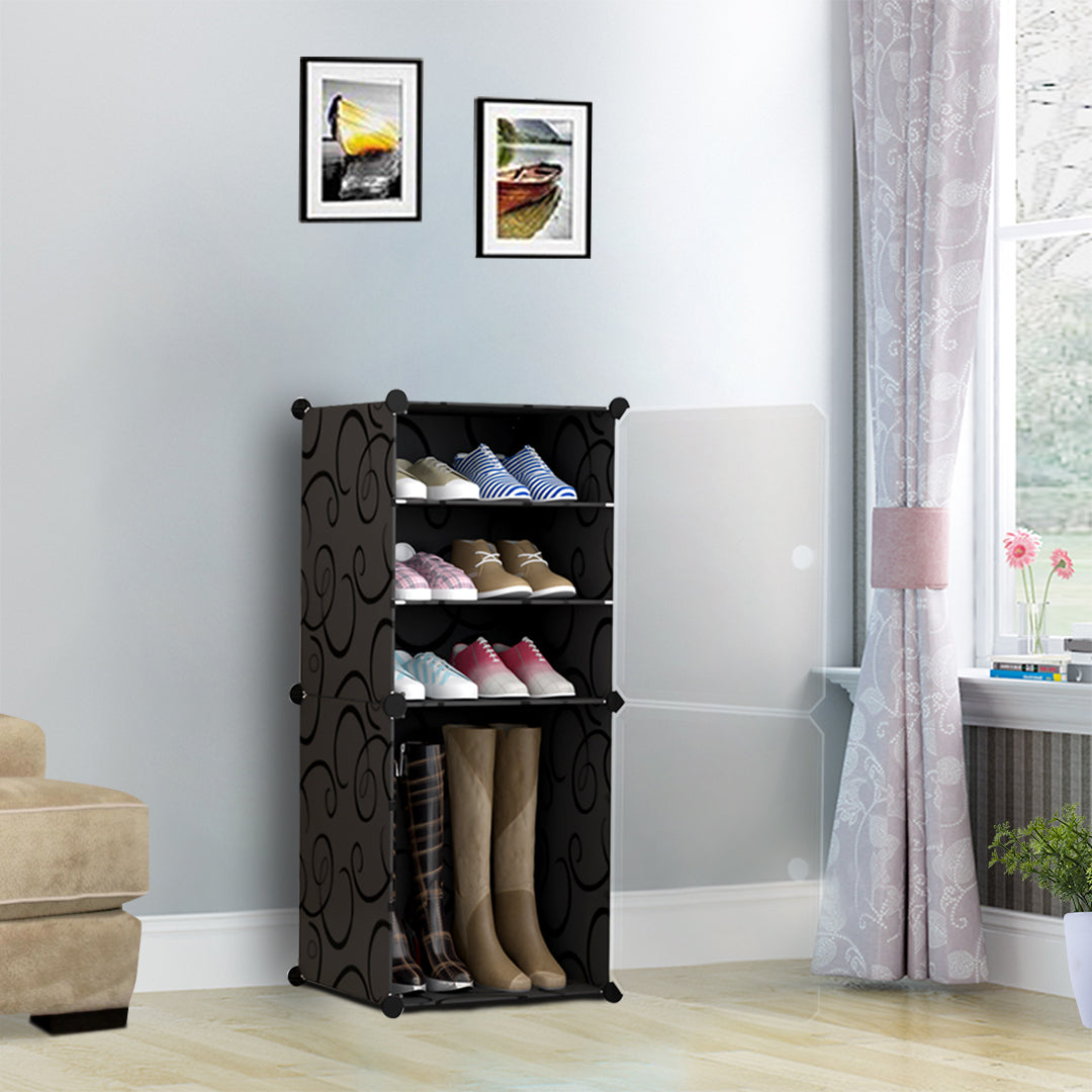 SOGA 2X  4 Tier Shoe Rack Organizer Sneaker Footwear Storage Stackable Stand Cabinet Portable Wardrobe with Cover - Cafe Supply