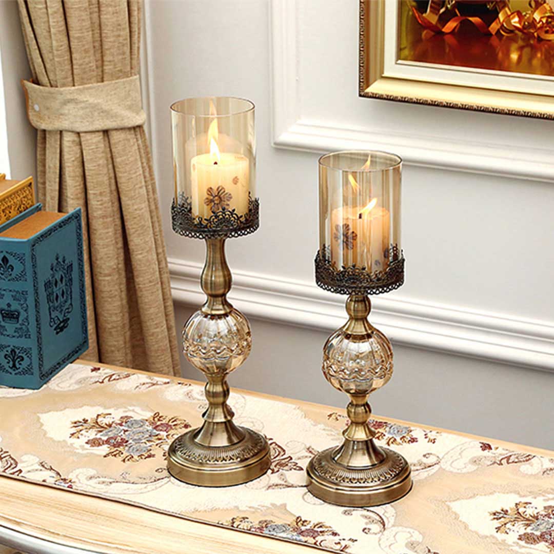 SOGA 2X 42cm Glass Candle Holder Candle Stand Glass/Metal - Cafe Supply