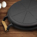 SOGA 31cm Cast Iron Frying Pan Skillet Steak Sizzle Fry Platter With Wooden Handle No Lid - Cafe Supply
