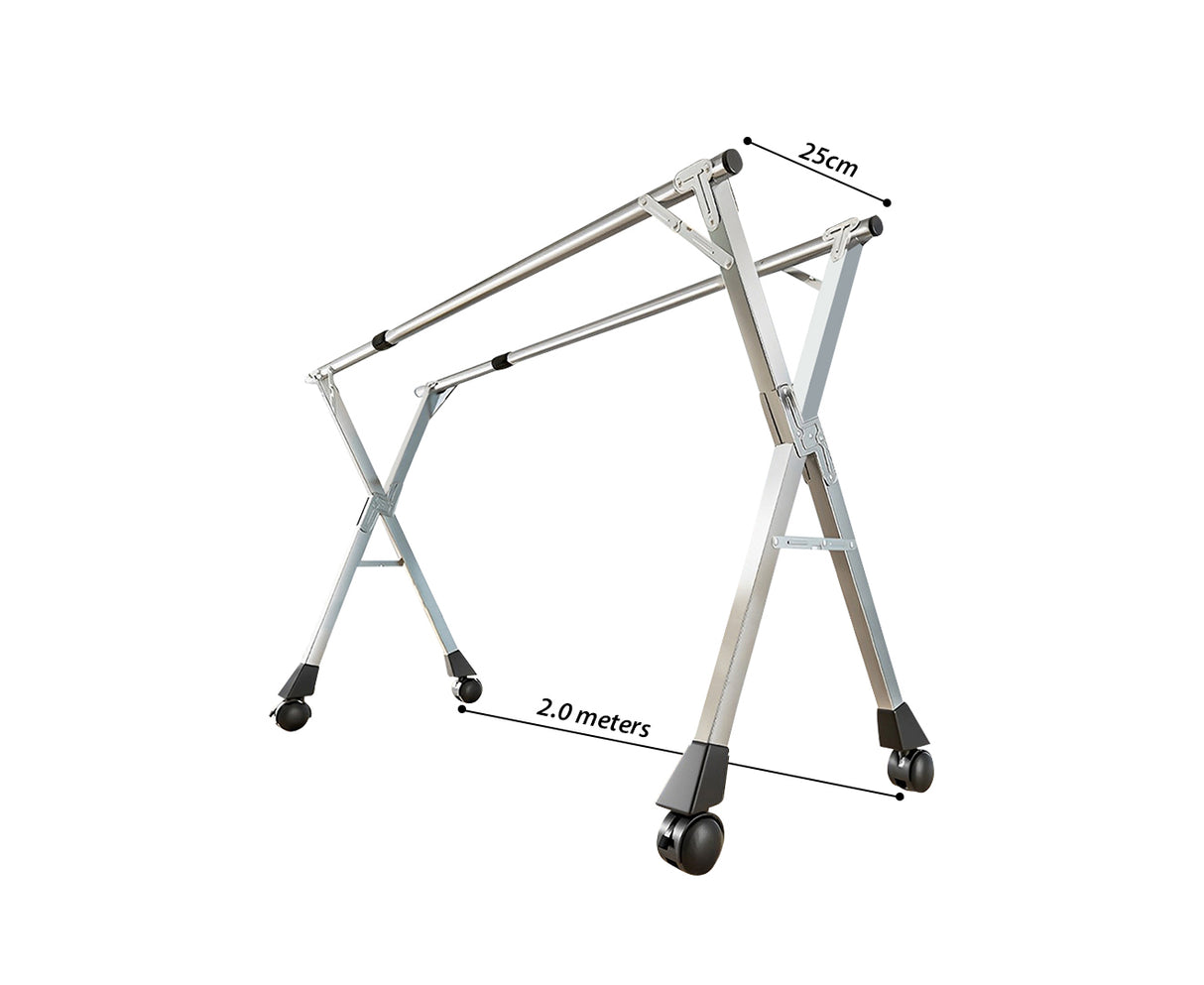SOGA 2X 2.0m Portable Standing Clothes Drying Rack Foldable Space-Saving Laundry Holder with Wheels - Cafe Supply