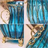SOGA 51cm Blue Glass Oval Floor Vase with Metal Flower Stand - Cafe Supply