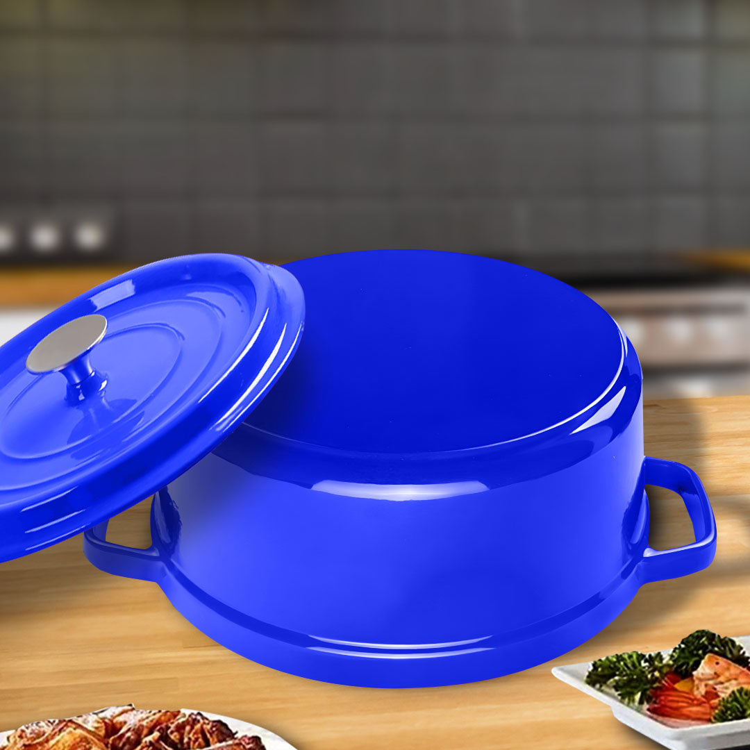 SOGA 2X Cast Iron 24cm Enamel Porcelain Stewpot Casserole Stew Cooking Pot With Lid Blue - Cafe Supply