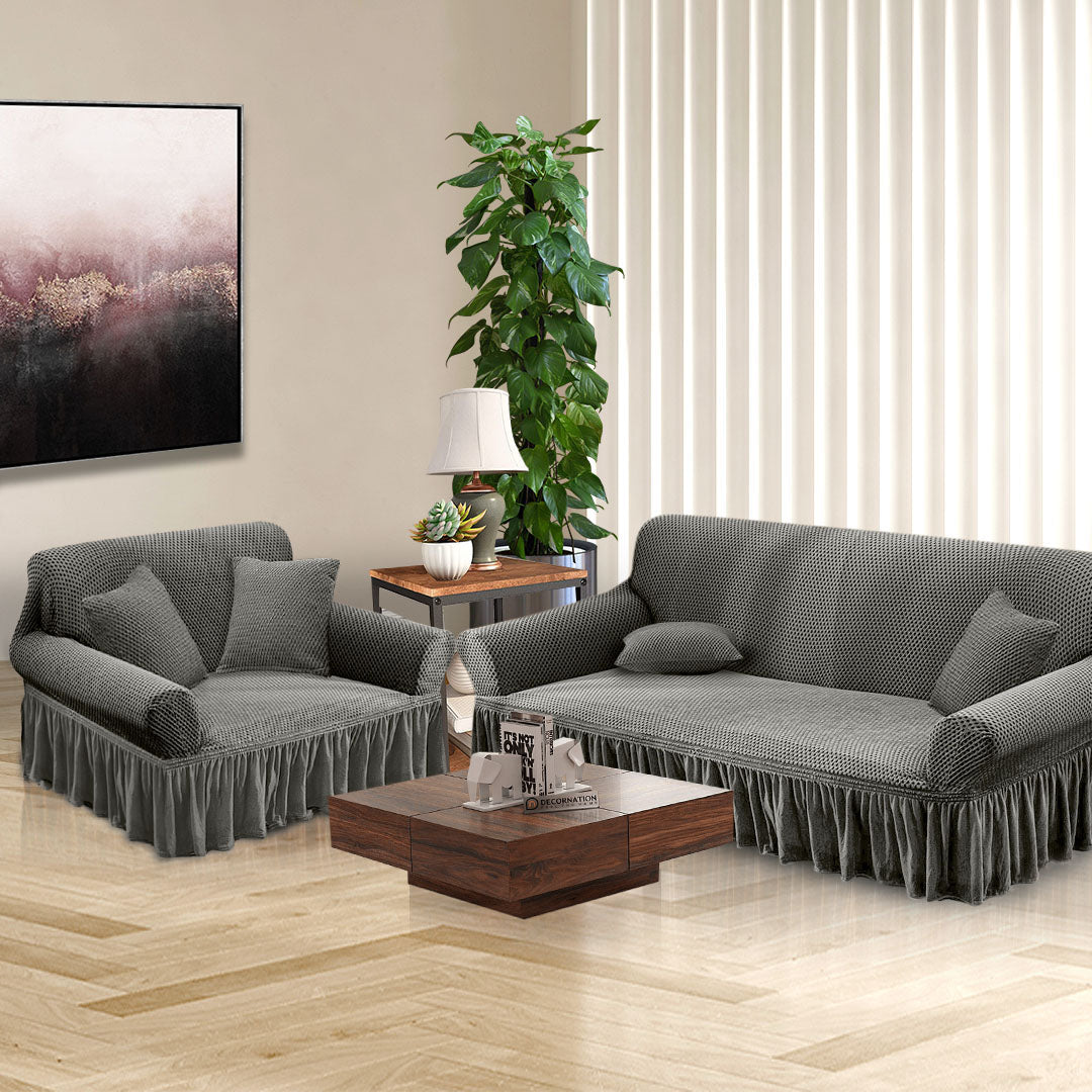 SOGA 2-Seater Grey Sofa Cover with Ruffled Skirt Couch Protector High Stretch Lounge Slipcover Home Decor - Cafe Supply