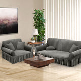 SOGA 2-Seater Grey Sofa Cover with Ruffled Skirt Couch Protector High Stretch Lounge Slipcover Home Decor - Cafe Supply