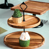 SOGA 2X 20cm 2 Tier Brown  Round Wooden Acacia  Dessert Tray Cake Snacks Cupcake Stand Buffet Serving Countertop Decor - Cafe Supply