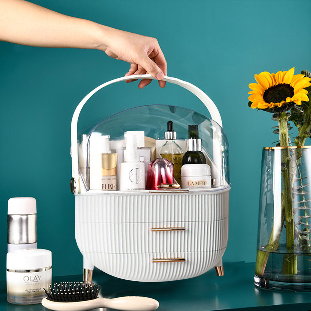 SOGA 29cm White Countertop Makeup Cosmetic Storage Organiser Skincare Holder Jewelry Storage Box with Handle - Cafe Supply