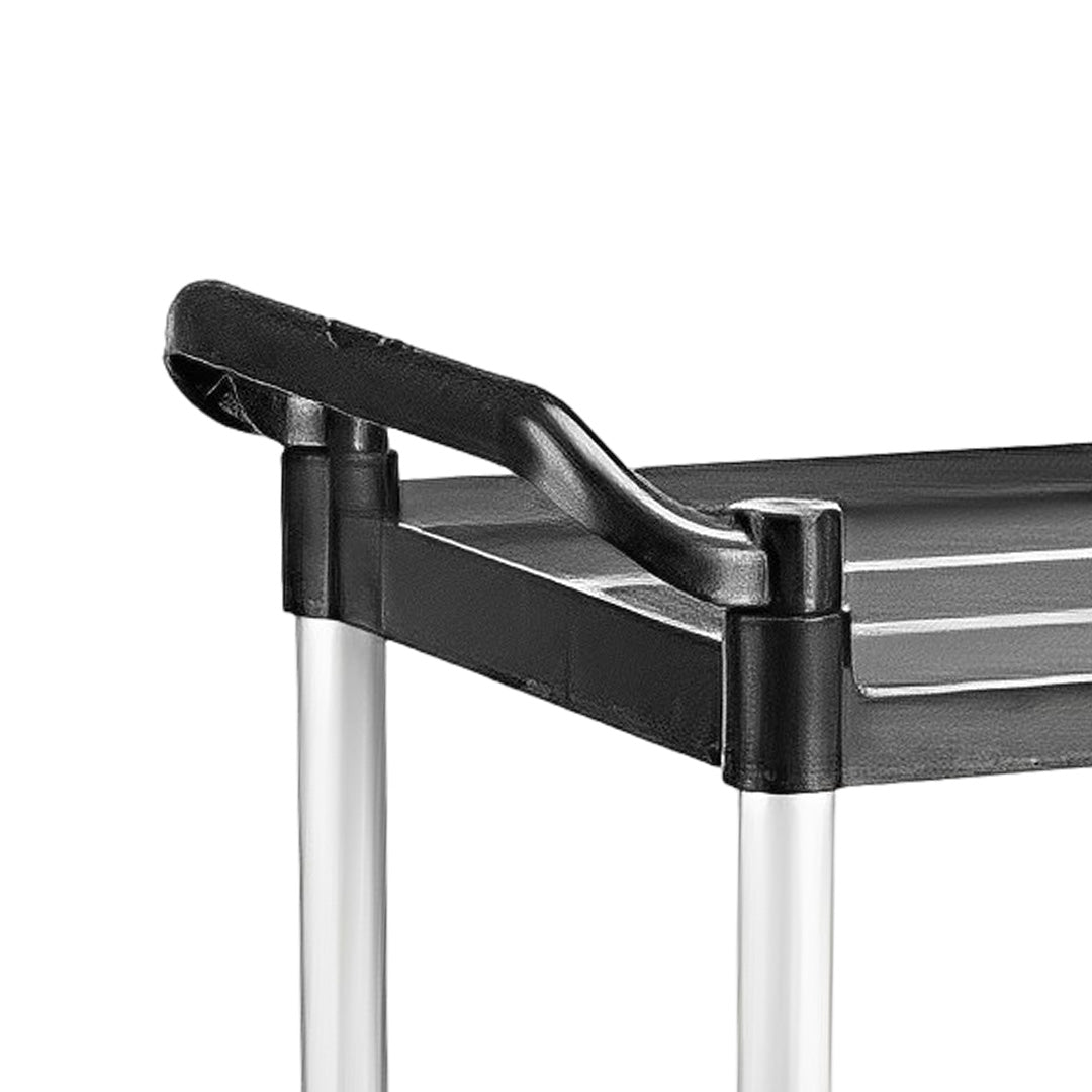 SOGA 2 Tier Food Trolley Portable Kitchen Cart Multifunctional Big Utility Service with wheels 845x430x940mm Black - Cafe Supply