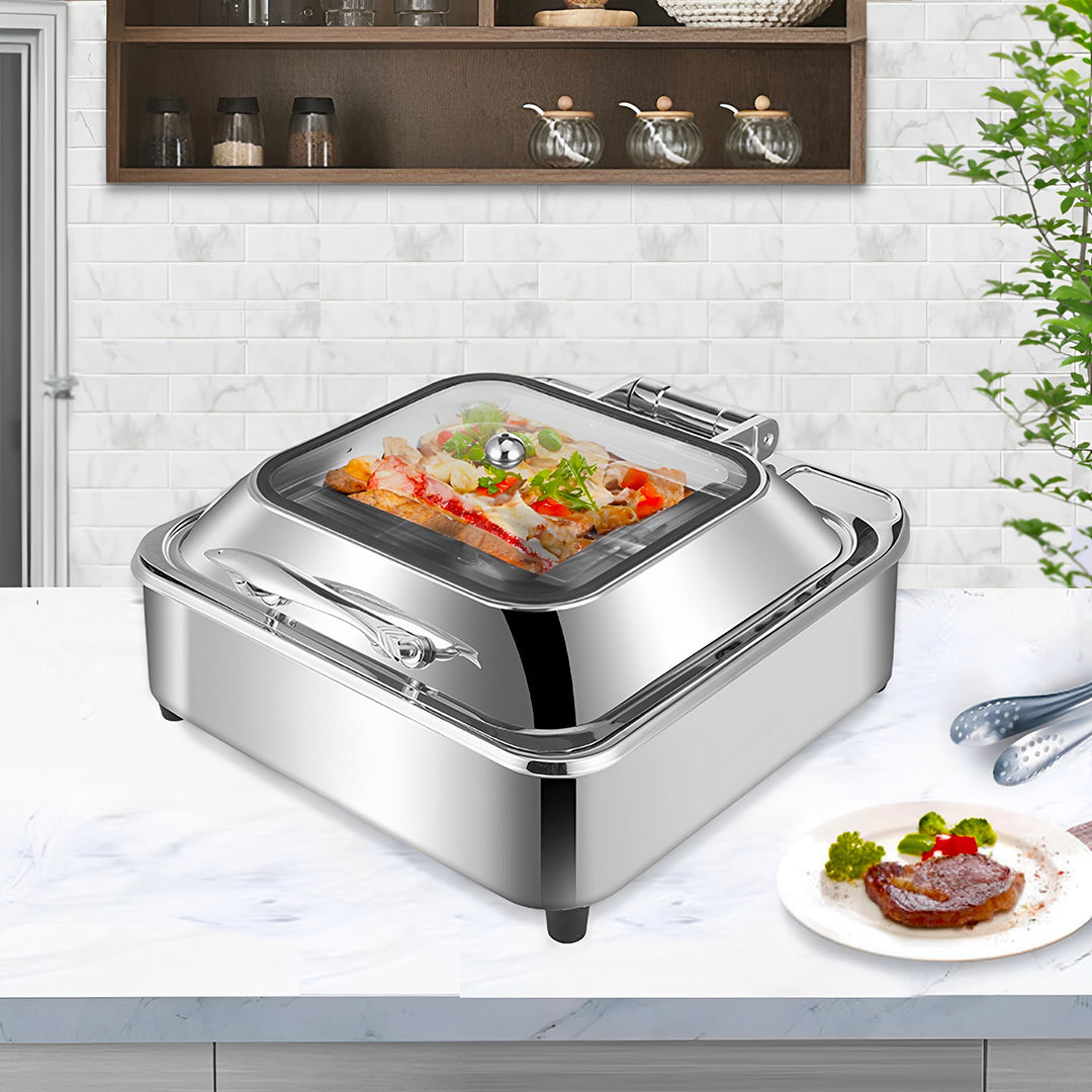 SOGA Stainless Steel Square Chafing Dish Tray Buffet Cater Food Warmer Chafer with Top Lid - Cafe Supply