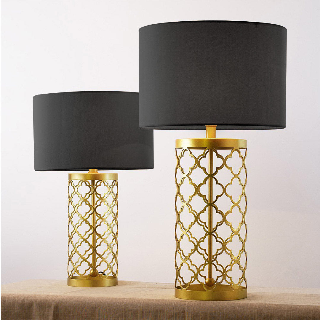 SOGA 2X Golden Hollowed Out Base Table Lamp with Dark Shade - Cafe Supply