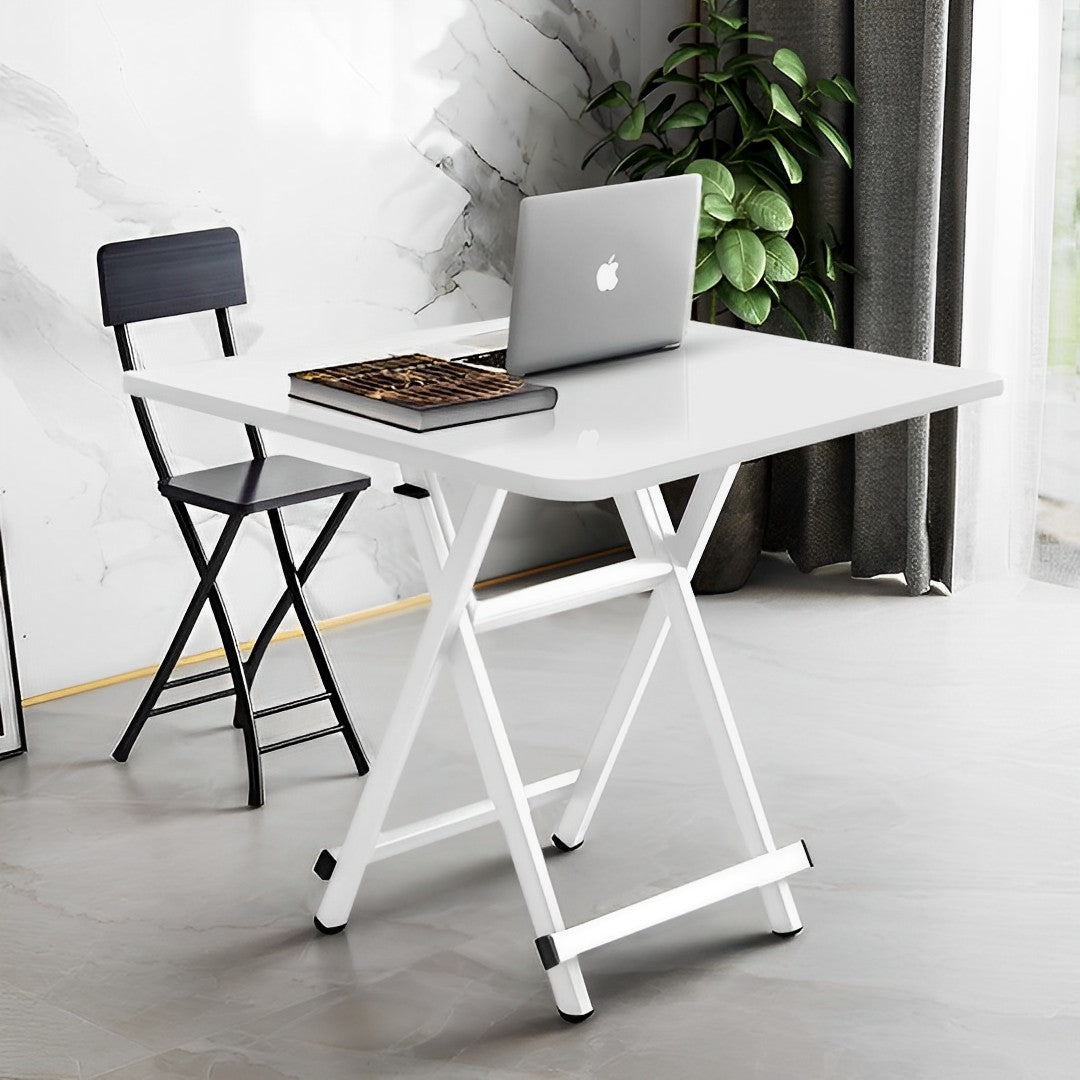 SOGA White Dining Table Portable Square Surface Space Saving Folding Desk with Lacquered Legs  Home Decor - Cafe Supply
