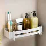 SOGA Silver Wall-Mounted Rectangular Bathroom Storage Organiser Space Saving Adhesive Shelf Rack with Hooks - Cafe Supply