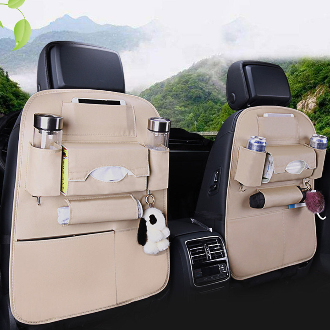 SOGA 2X Leather Car Back Seat Storage Bag Multi-Pocket Organizer Backseat and iPad Mini Holder White - Cafe Supply