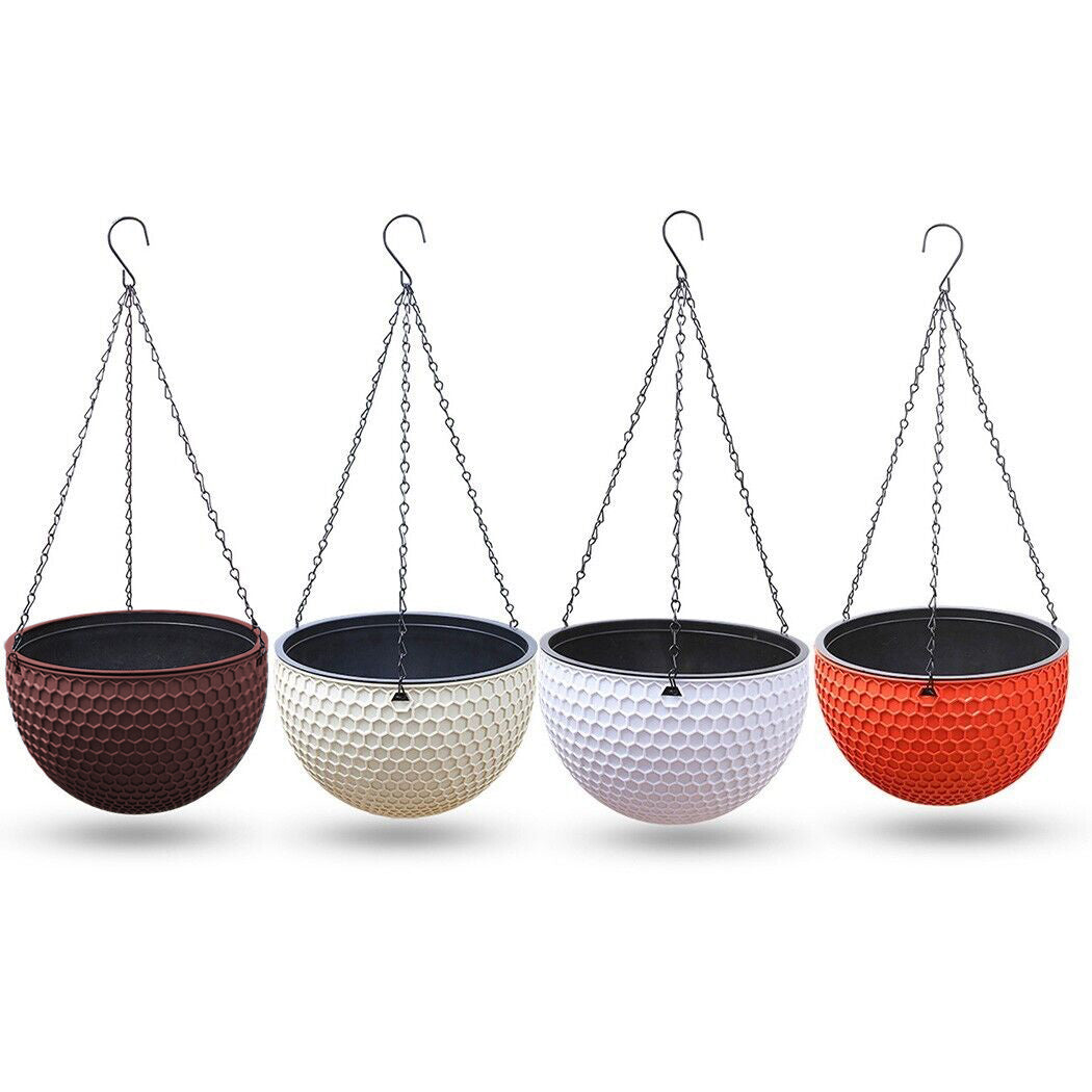 SOGA Coffee Medium Hanging Resin Flower Pot Self Watering Basket Planter Outdoor Garden Decor - Cafe Supply