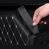 SOGA 2X Leather Car Boot Collapsible Foldable Trunk Cargo Organizer Portable Storage Box Black/Gold Stitch Small - Cafe Supply