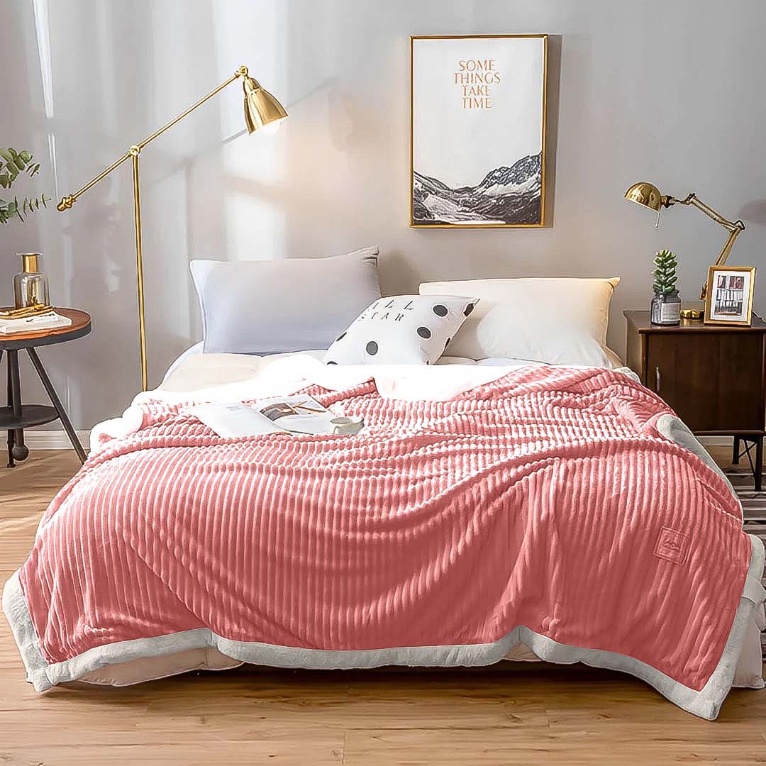SOGA 2X Throw Blanket Warm Cozy Double Sided Thick Flannel Coverlet Fleece Bed Sofa Comforter Pink - Cafe Supply