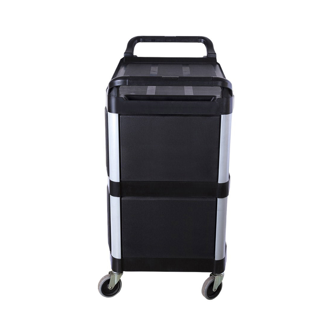SOGA 2X 3 Tier Covered Food Trolley Food Waste Cart Storage Mechanic Kitchen Black - Cafe Supply