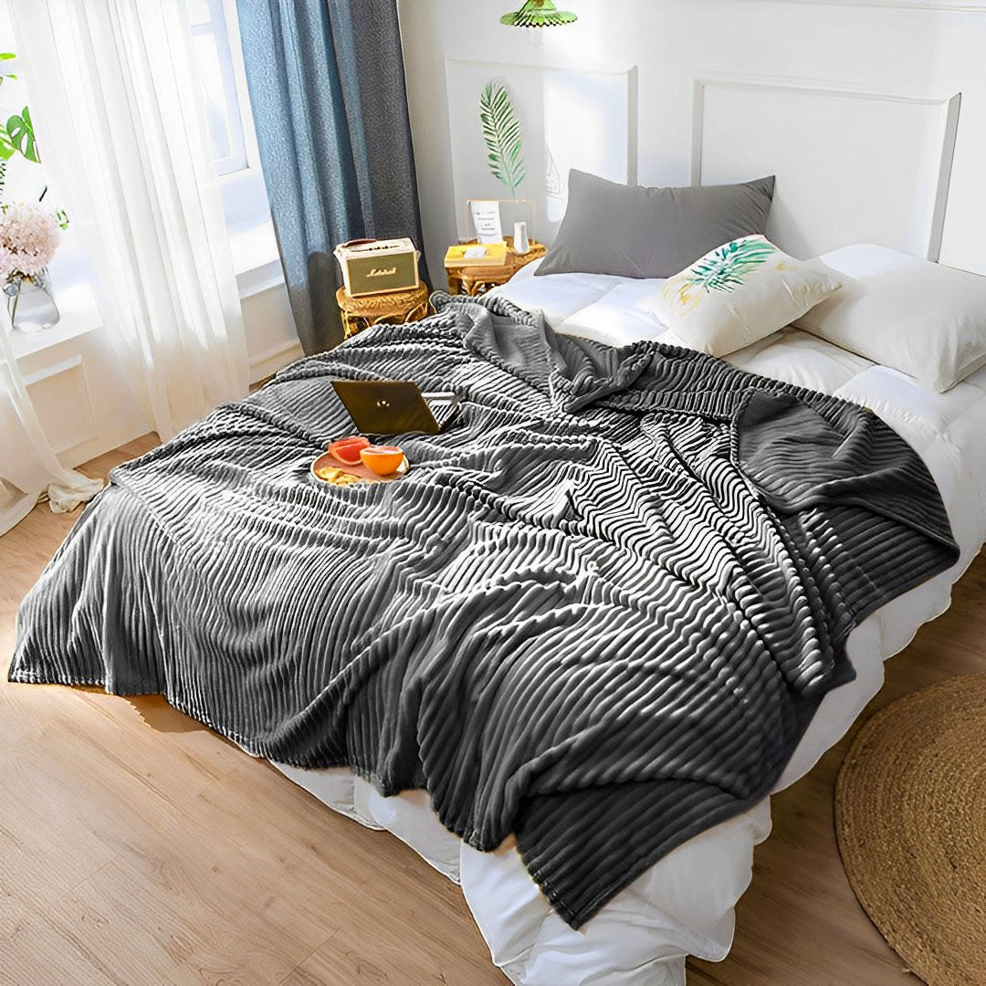 SOGA 2X GreyThrow Blanket Warm Cozy Striped Pattern Thin Flannel Coverlet Fleece Bed Sofa Comforter - Cafe Supply