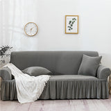 SOGA 3-Seater Grey Sofa Cover with Ruffled Skirt Couch Protector High Stretch Lounge Slipcover Home Decor - Cafe Supply