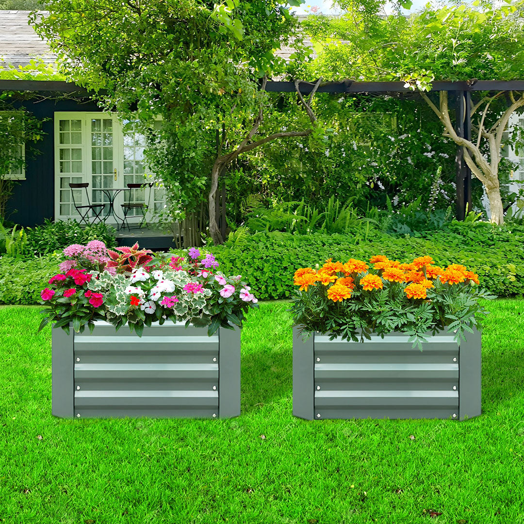 SOGA 100cm Square Galvanised Raised Garden Bed Vegetable Herb Flower Outdoor Planter Box - Cafe Supply