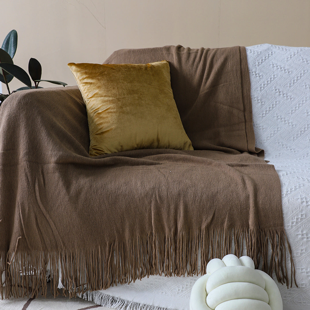 SOGA 2X Coffee Acrylic Knitted Throw Blanket Solid Fringed Warm Cozy Woven Cover Couch Bed Sofa Home Decor - Cafe Supply