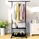 SOGA 2X 2-in-1 Organiser Clothes Shoe Rack Space-Saving Triangular Storage with Wheels Black - Cafe Supply
