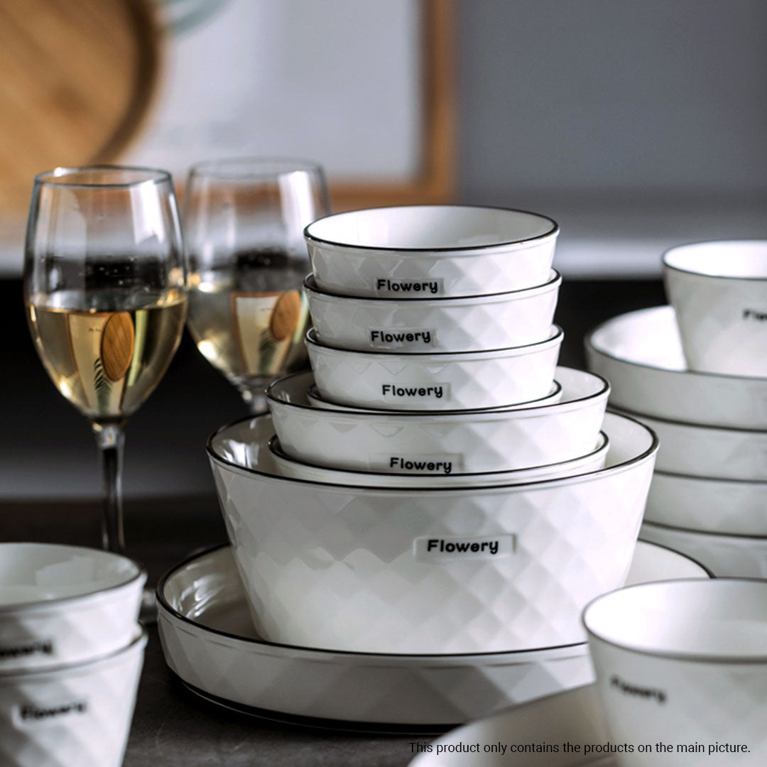 SOGA Diamond Pattern Ceramic Dinnerware Set Crockery Soup Bowl Plate Server Kitchen Home Decor Set of 4 - Cafe Supply