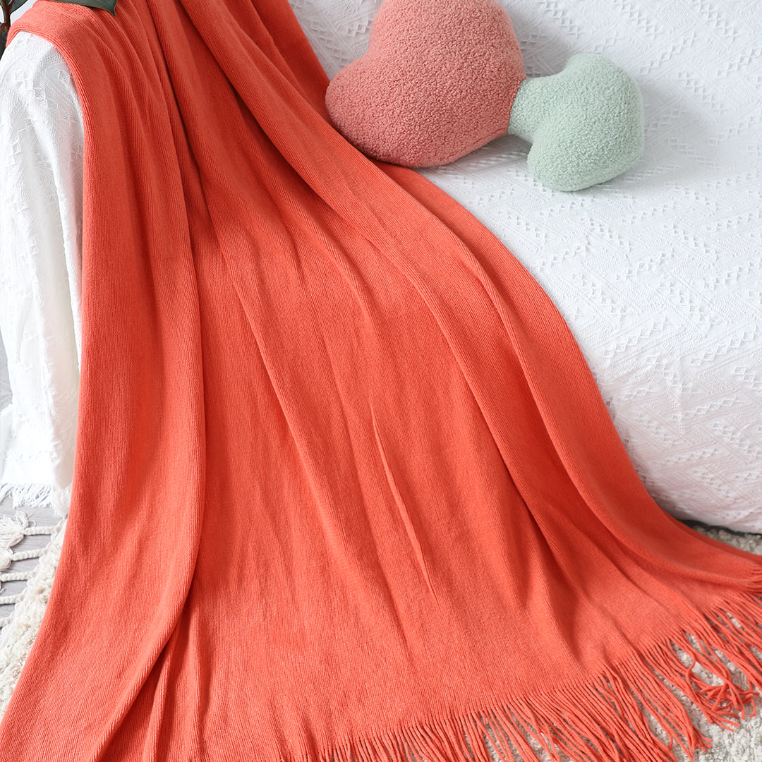 SOGA 2X Orange Acrylic Knitted Throw Blanket Solid Fringed Warm Cozy Woven Cover Couch Bed Sofa Home Decor - Cafe Supply